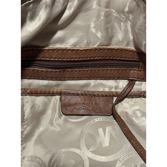 Michael Kors Altor Beige Brown Suede Leather Trim Studded Large Shoulder Bag - Picture 10 of 14